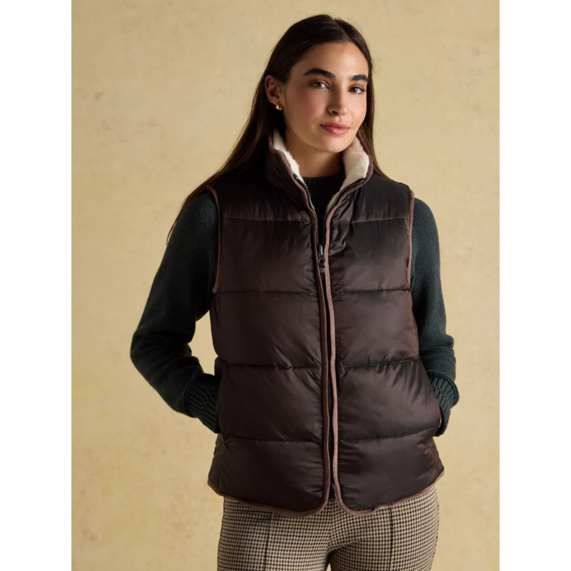 Joules Ladies Reversible Faux Fur Gilet - Brown/Cream-1