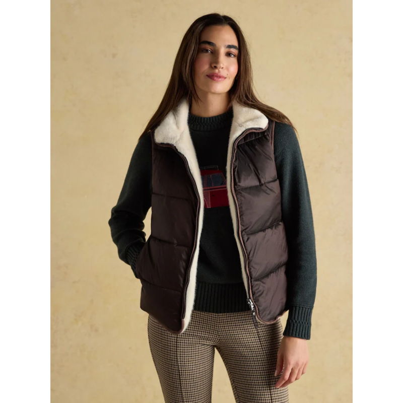 Joules Ladies Reversible Faux Fur Gilet - Brown/Cream-2