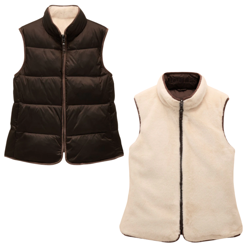 Joules Ladies Reversible Faux Fur Gilet - Brown/Cream