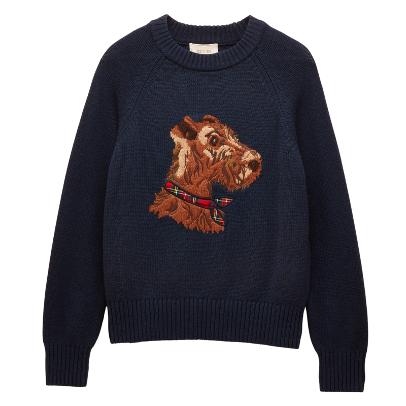 Joules Ladies Intarsia Monty Dog Cotton Blend Regular Fit Jumper - Navy