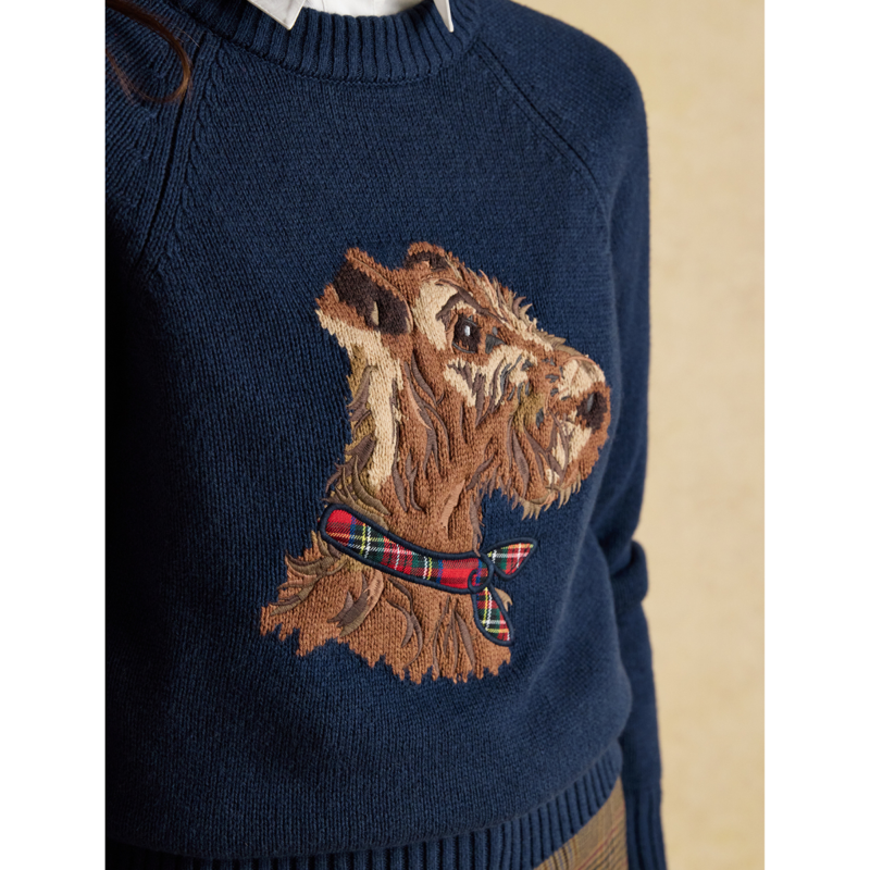 Joules Ladies Intarsia Monty Dog Cotton Blend Regular Fit Jumper - Navy-6