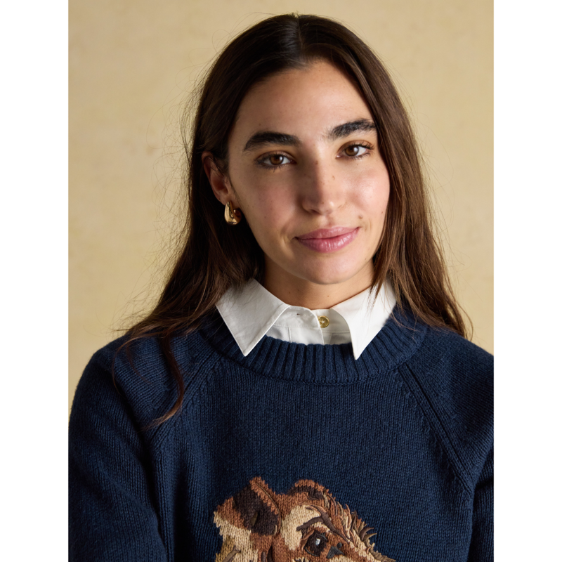 Joules Ladies Intarsia Monty Dog Cotton Blend Regular Fit Jumper - Navy-5