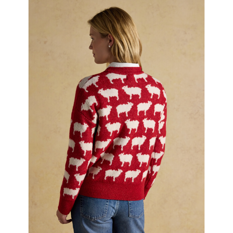 Joules Ladies Intarsia Knitted What The Flock Relaxed Fit Jumper - Red-2