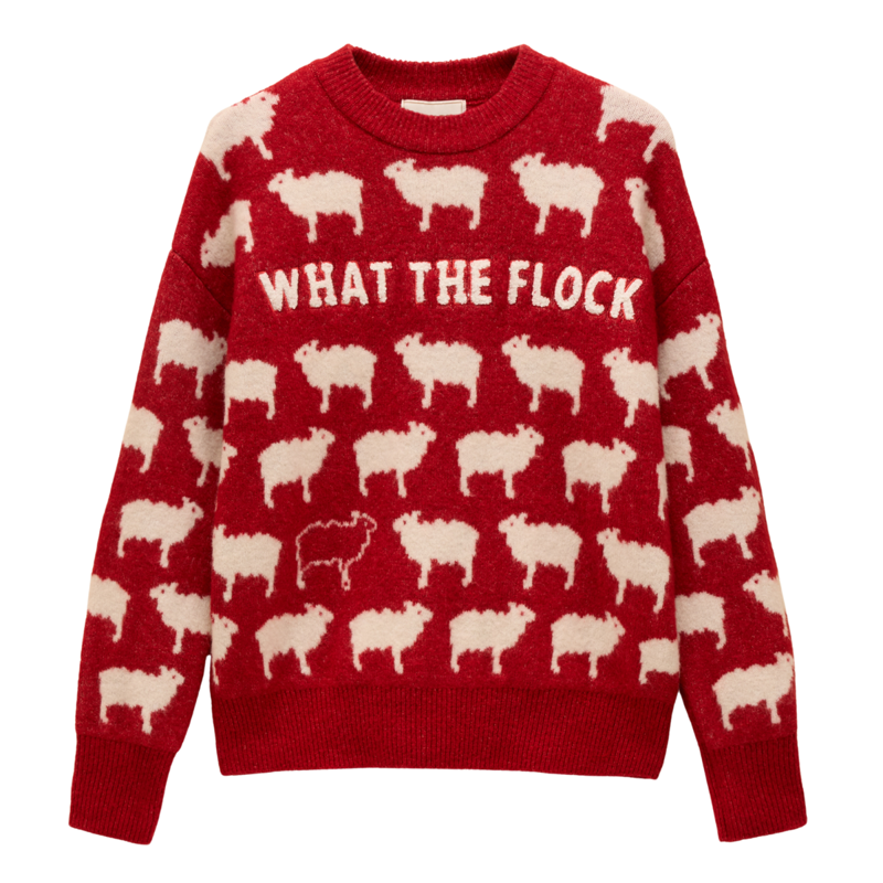 Joules Ladies Intarsia Knitted What The Flock Relaxed Fit Jumper - Red