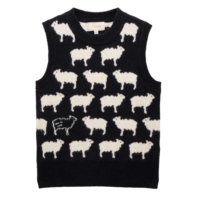 Joules Ladies What The Flock Intarsia Knitted Vest - Navy
