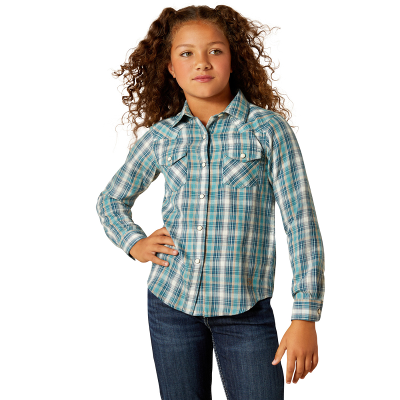 Ariat Youth Darla Shirt - Aquamarine Plaid