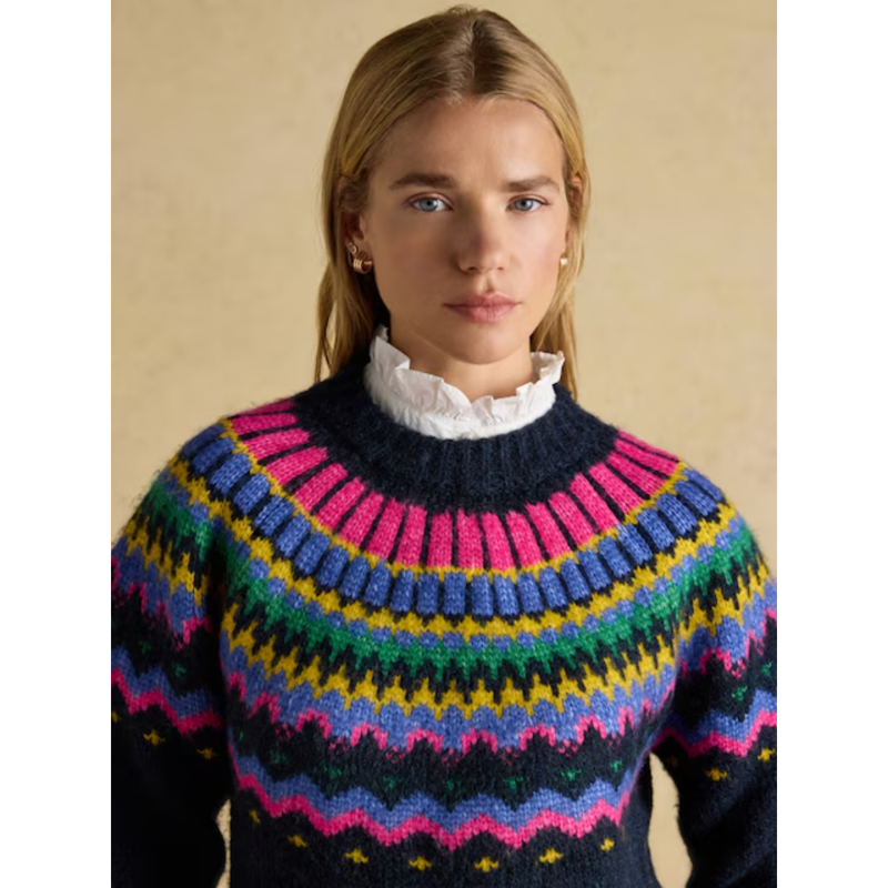 Joules Ladies Charlie Fairisle Knitted Jumper - Navy-1