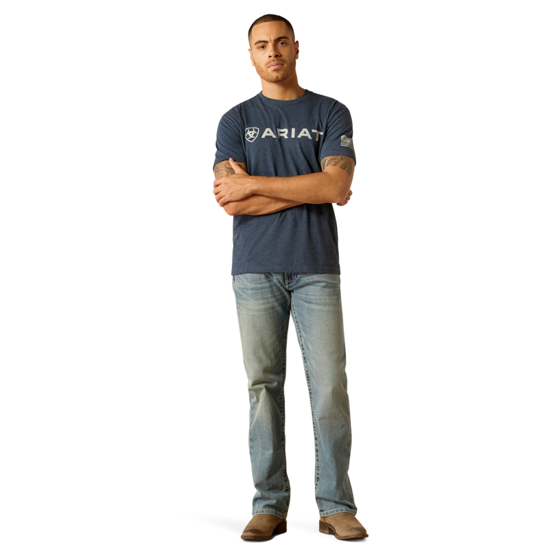 Ariat Men's Ariat Shield Flag T-Shirt - Navy Heather-3