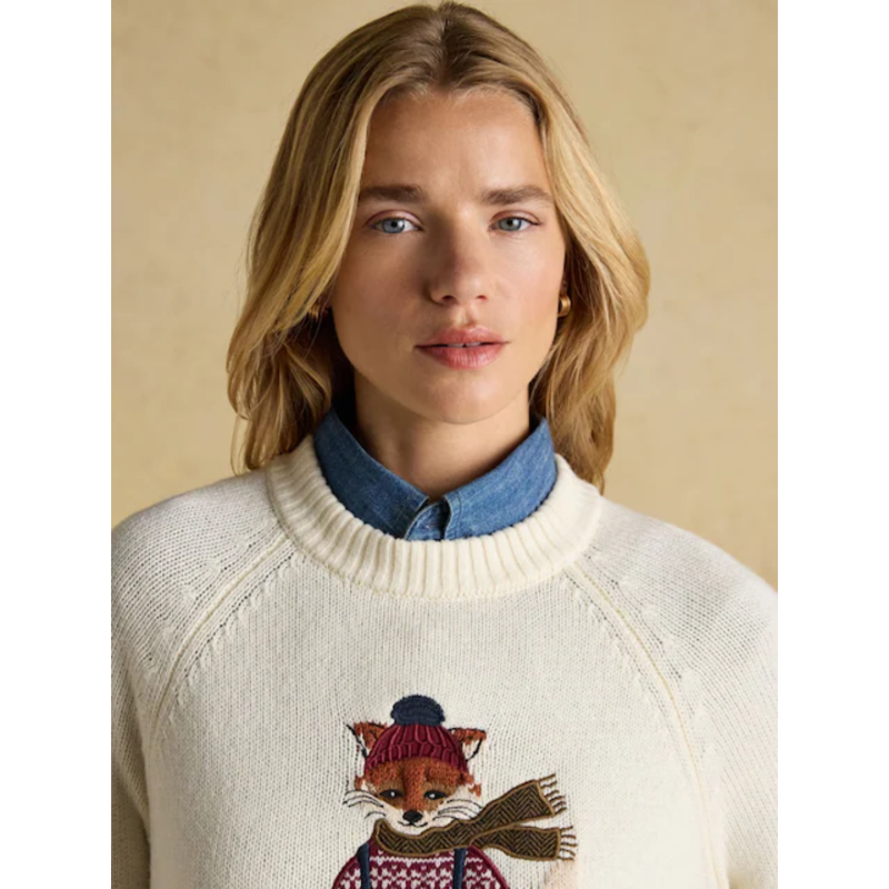 Joules Ladies Jonty Skiing Intarsia Cotton-Rich Crew Neck Jumper - Oatmeal-1