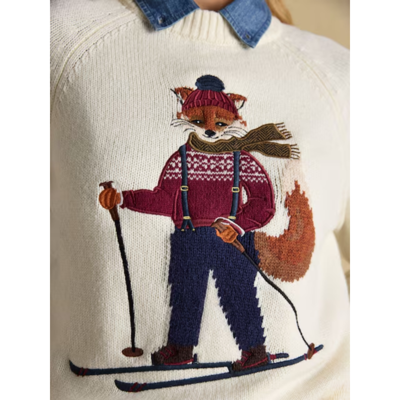 Joules Ladies Jonty Skiing Intarsia Cotton-Rich Crew Neck Jumper - Oatmeal-2