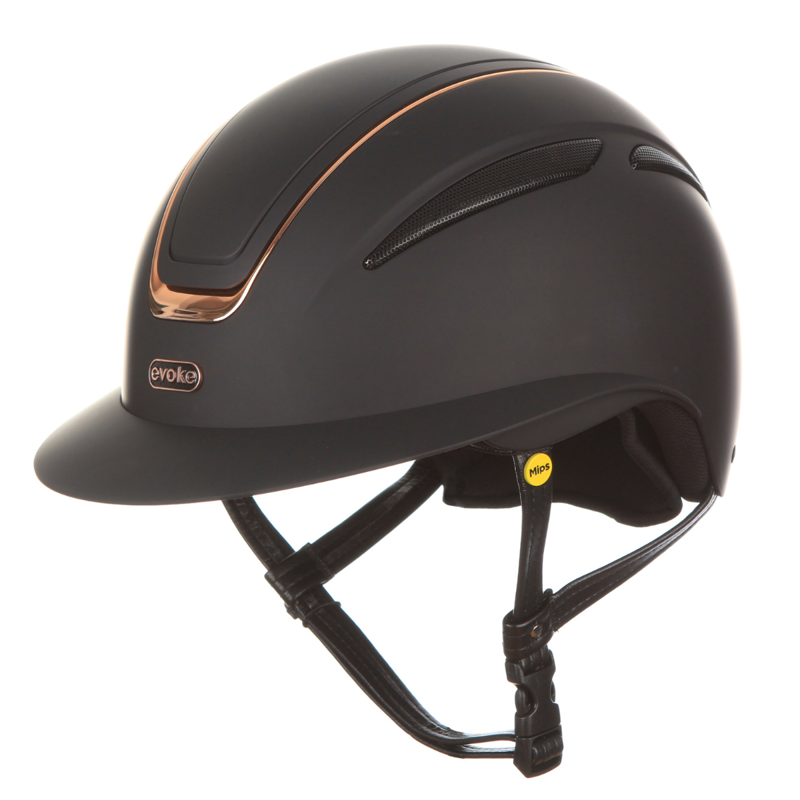 Evoke Callisto MIPS Wide Peak Riding Hat - Black/Rose Gold-1