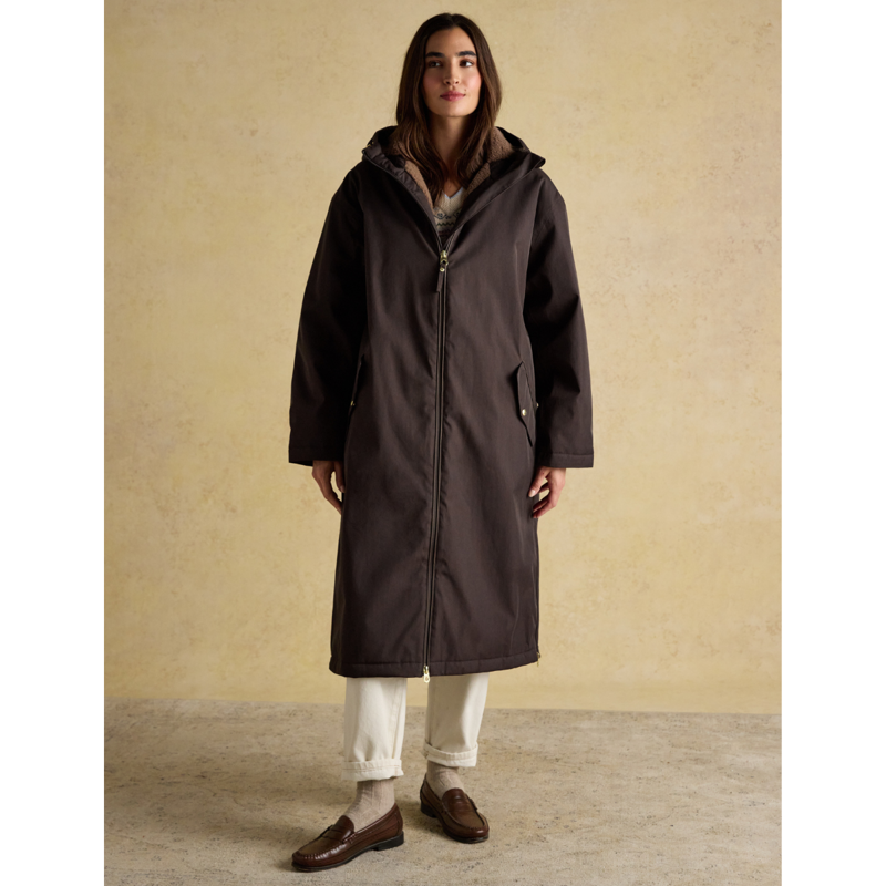 Joules Ladies Coverall Oversized Fleece Lined Waterproof Coat - Chocolate-1