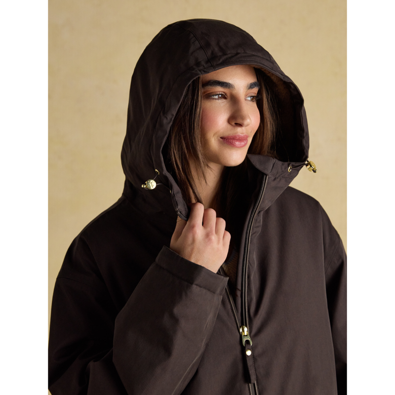 Joules Ladies Coverall Oversized Fleece Lined Waterproof Coat - Chocolate-10