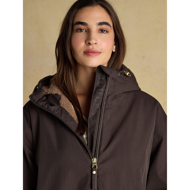 Joules Ladies Coverall Oversized Fleece Lined Waterproof Coat - Chocolate-8