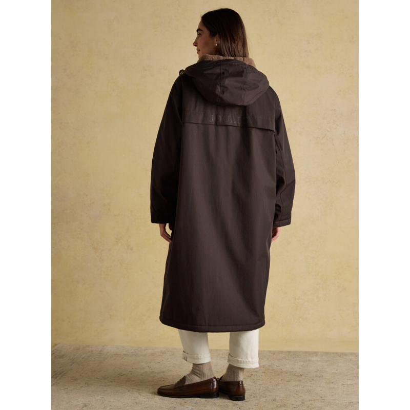 Joules Ladies Coverall Oversized Fleece Lined Waterproof Coat - Chocolate-2