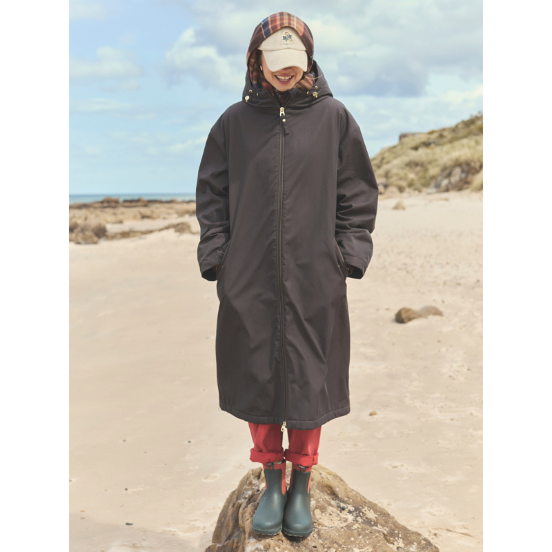 Joules Ladies Coverall Oversized Fleece Lined Waterproof Coat - Chocolate-4