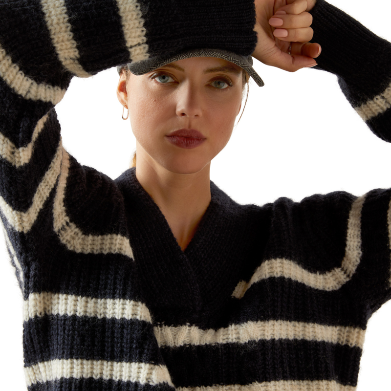 Ariat Women's Arley Sweater - Navy and Cream Stripe-2