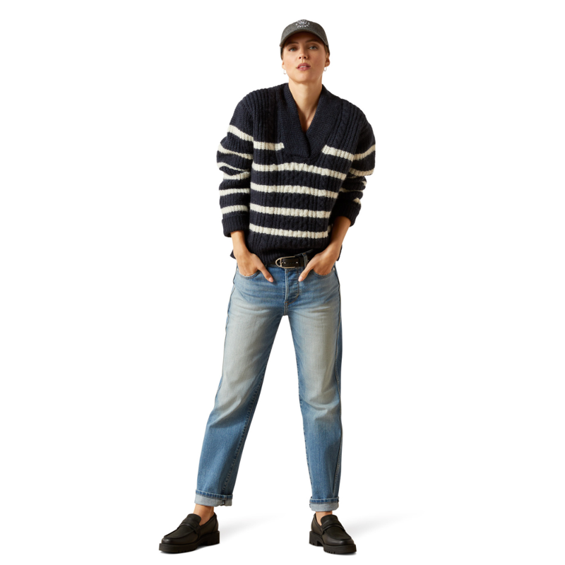 Ariat Women's Arley Sweater - Navy and Cream Stripe-4