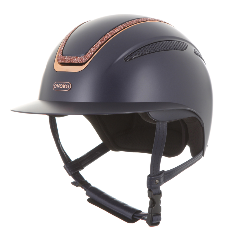 Evoke Callisto Wide Peak Riding Hat - Navy/Rose Gold Crystal Frame