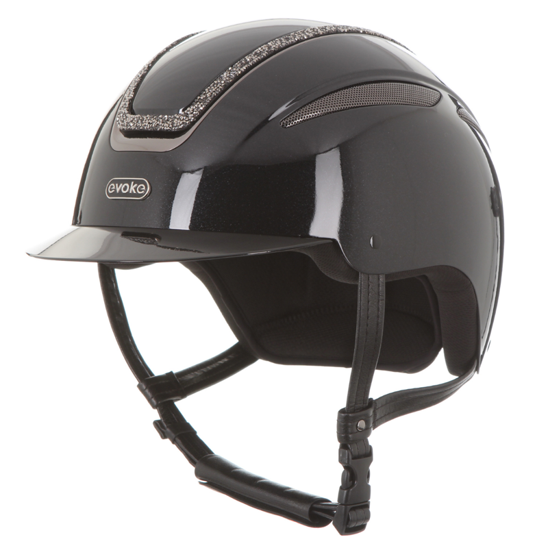 Evoke Callisto Wide Peak Riding Hat - Metallic Graphite/Marcasite Crystal Frame