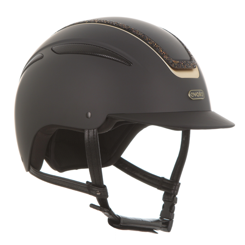 Evoke Callisto Classic Peak Riding Hat - Black/Gold Crystal Frame-1