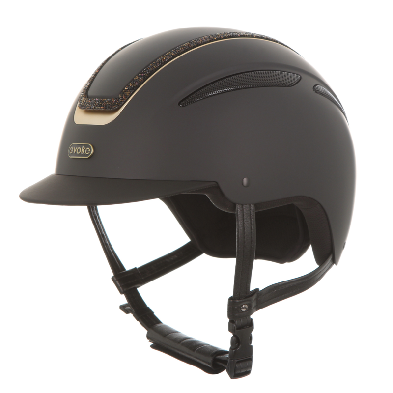 Evoke Callisto Classic Peak Riding Hat - Black/Gold Crystal Frame