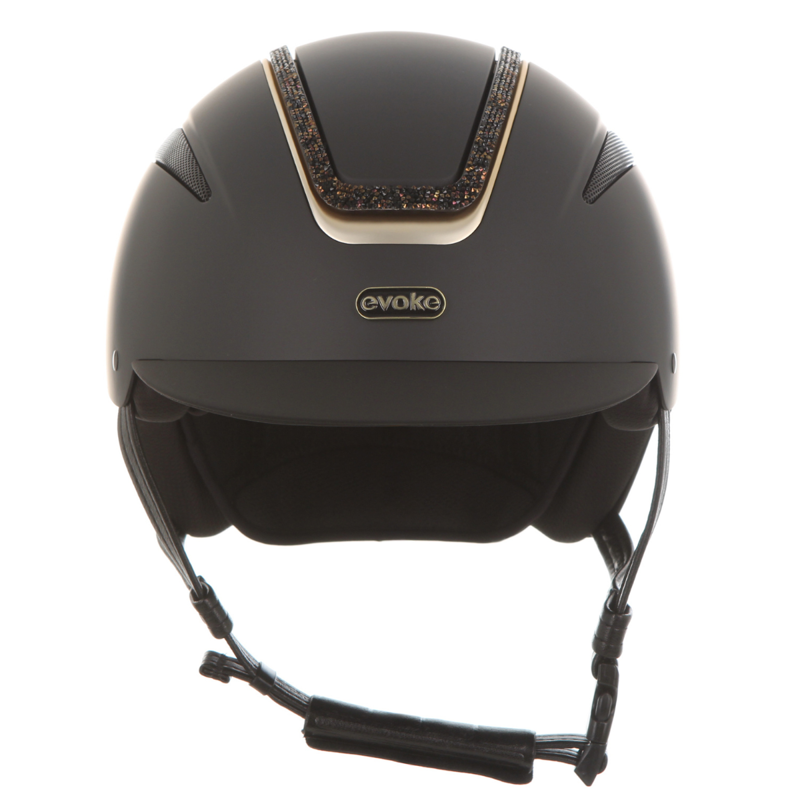 Evoke Callisto Classic Peak Riding Hat - Black/Gold Crystal Frame-2