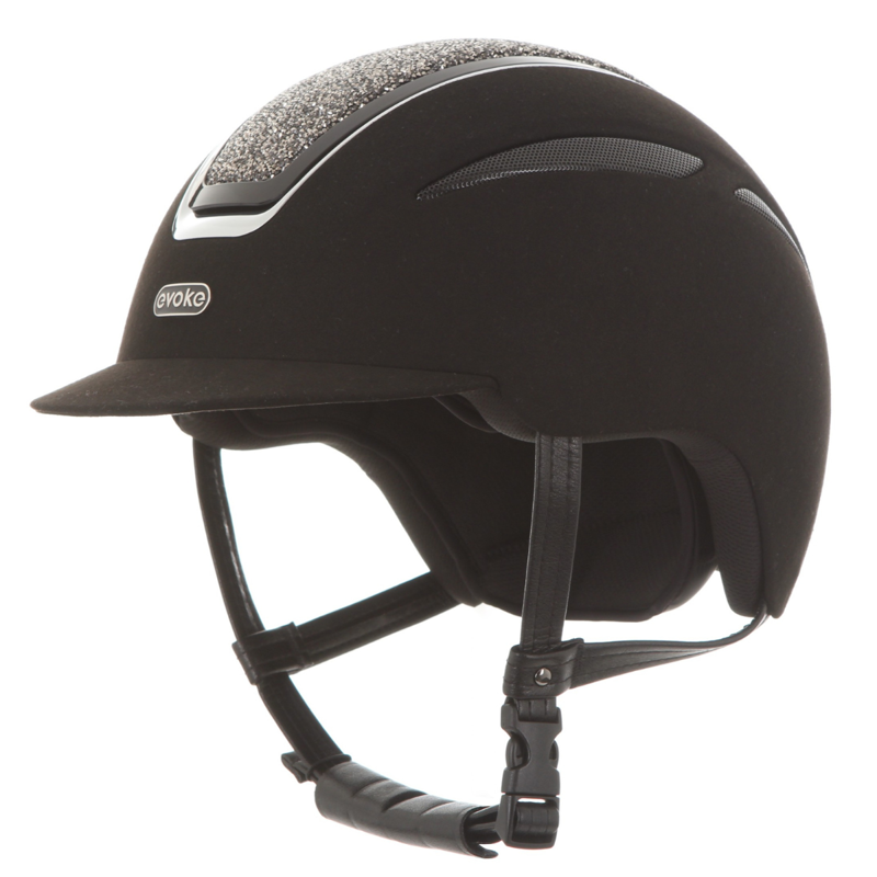 Evoke Callisto Classic Peak Riding Hat - Black Suede/Marcasite Crystal