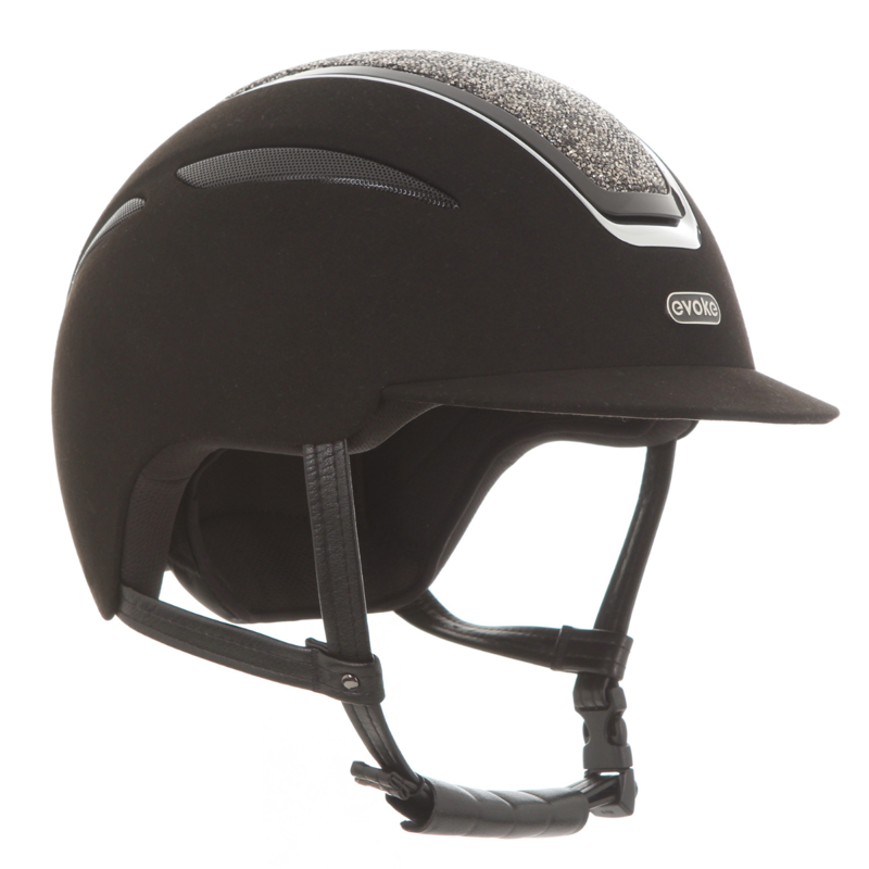 Evoke Callisto Classic Peak Riding Hat - Black Suede/Marcasite Crystal-1