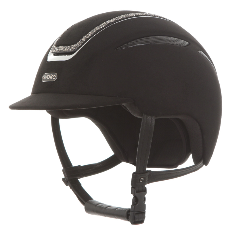 Evoke Callisto Classic Peak Riding Hat - Black Suede/Marcasite Crystal Frame