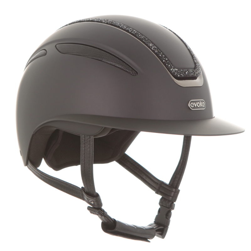 Evoke Callisto Wide Peak Riding Hat - Black/Black Crystal Frame-1