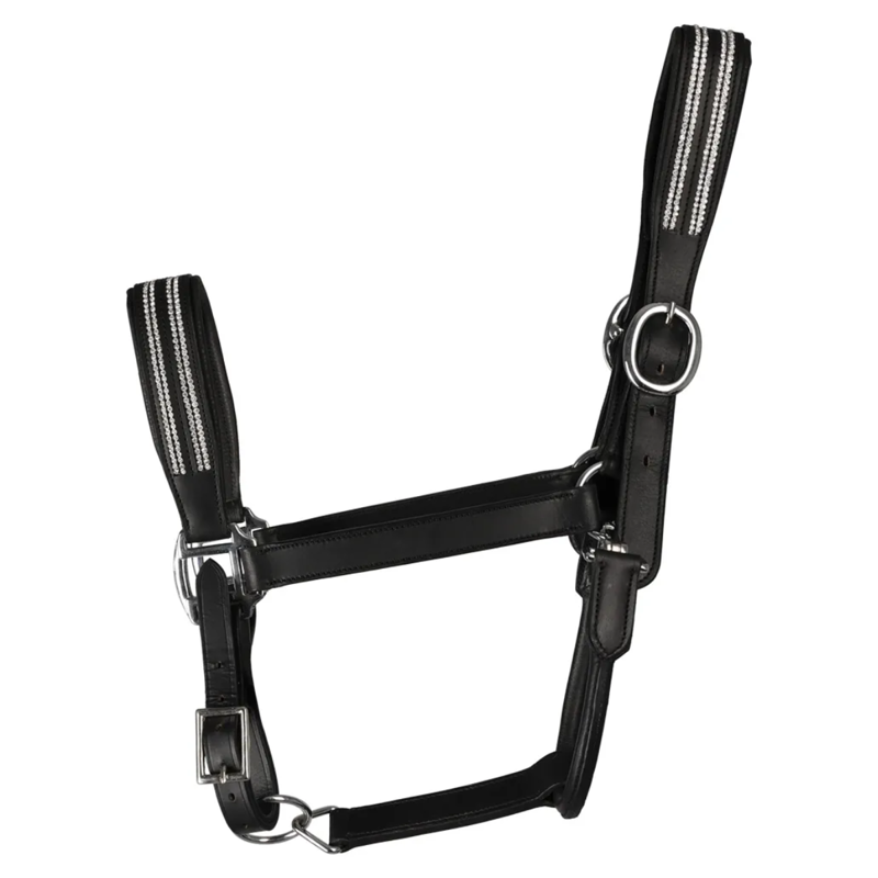 Hy Equestrian Anodize Leather Headcollar - Black/Silver