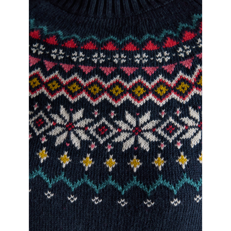 Joules Ladies Alba Fairisle High Neck Cotton-Blend Jumper - Navy-5