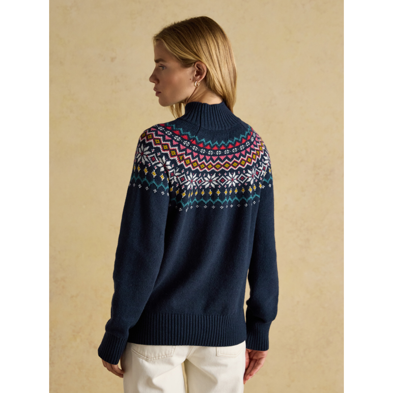Joules Ladies Alba Fairisle High Neck Cotton-Blend Jumper - Navy-2