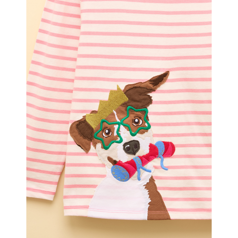 Joules Girls' Ava Applique Long Sleeve Top - Pink/Cream-3