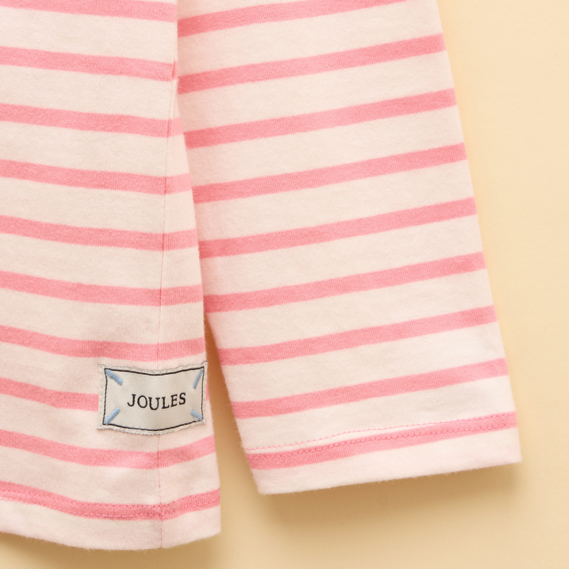 Joules Girls' Ava Applique Long Sleeve Top - Pink/Cream-2