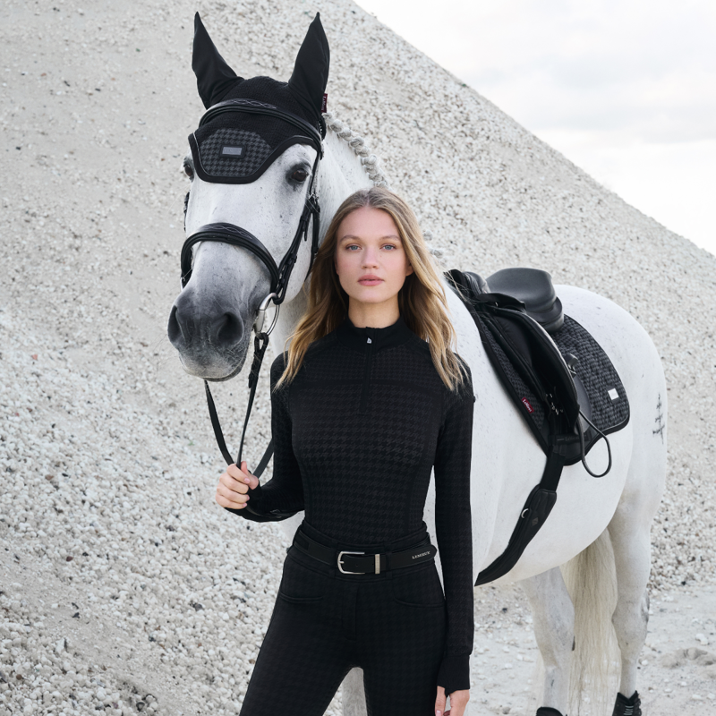 LeMieux Aspen Houndstooth Quarter Zip Top - Grey-5