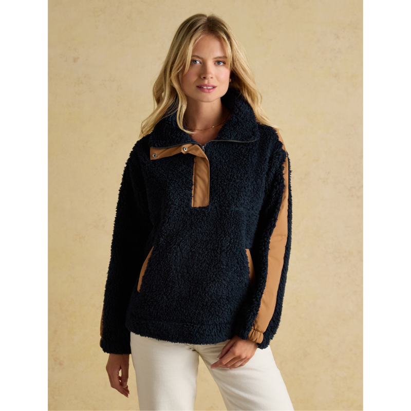 Joules Ladies Tilly Quarter Zip Borg Fleece - Navy-1