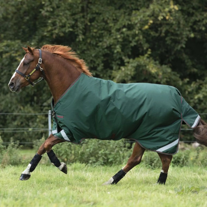 Horseware Rambo Original 100g Turnout Rug with Leg Arches - Green/Red-1