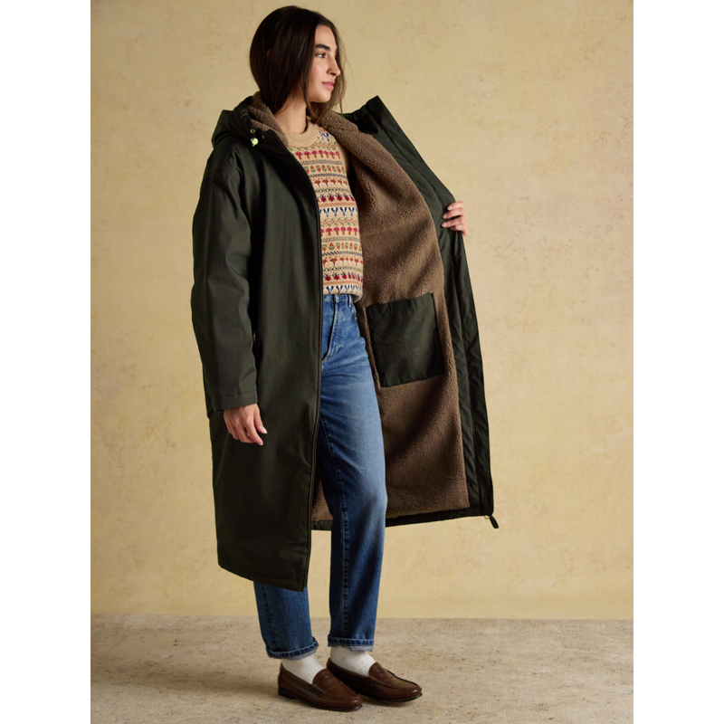 Joules Ladies Coverall Oversized Fleece Lined Waterproof Coat - Rosemary Green-5