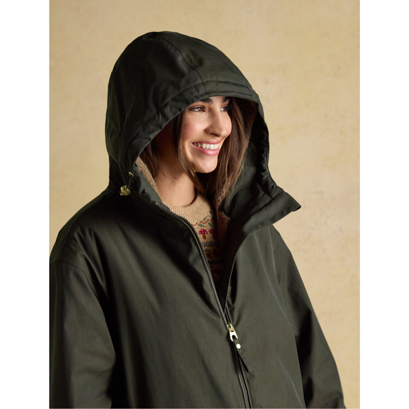 Joules Ladies Coverall Oversized Fleece Lined Waterproof Coat - Rosemary Green-10