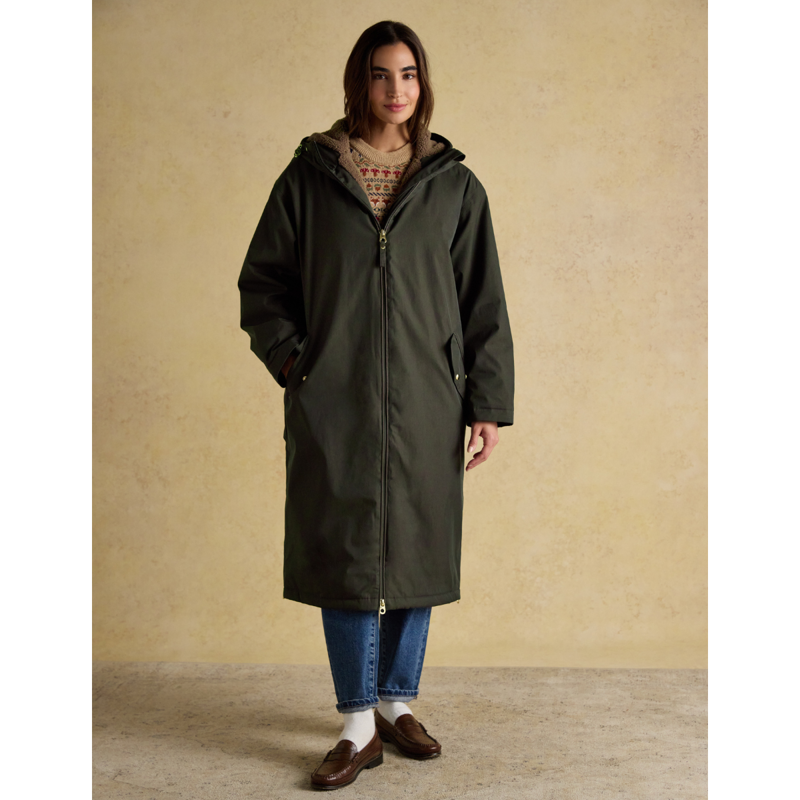 Joules Ladies Coverall Oversized Fleece Lined Waterproof Coat - Rosemary Green-1
