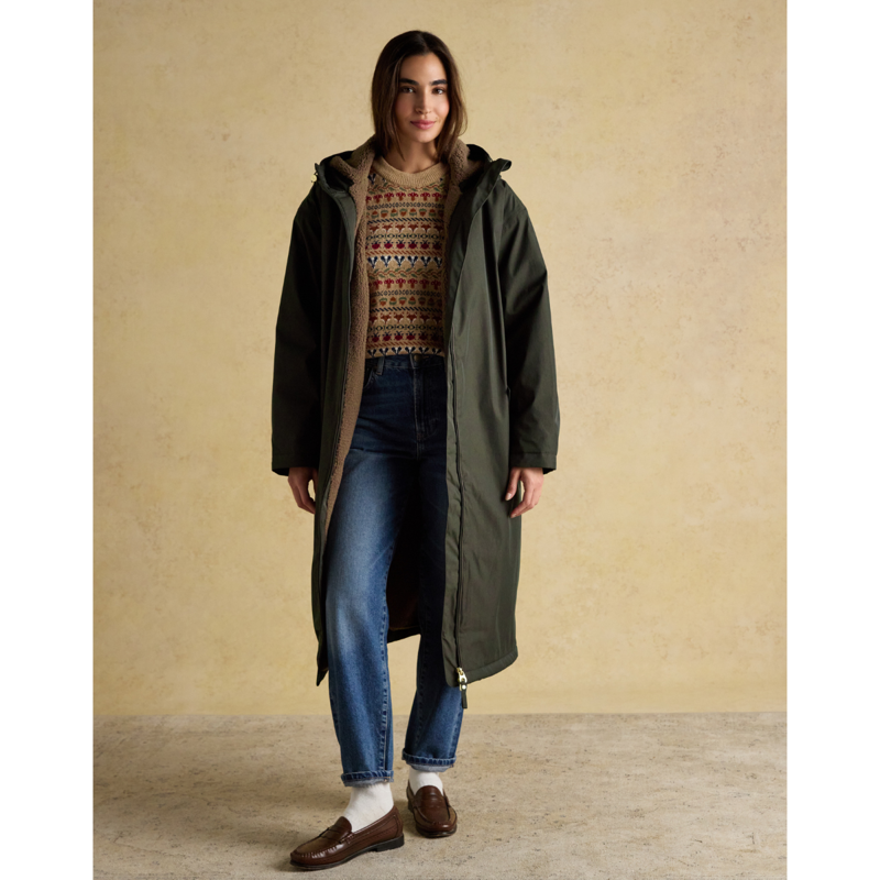 Joules Ladies Coverall Oversized Fleece Lined Waterproof Coat - Rosemary Green-2