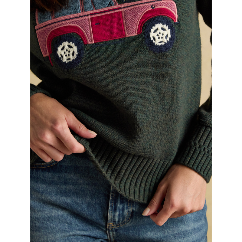 Joules Ladies Rutland Intarsia 4x4 Cotton Rich Knitted Jumper - Green-7