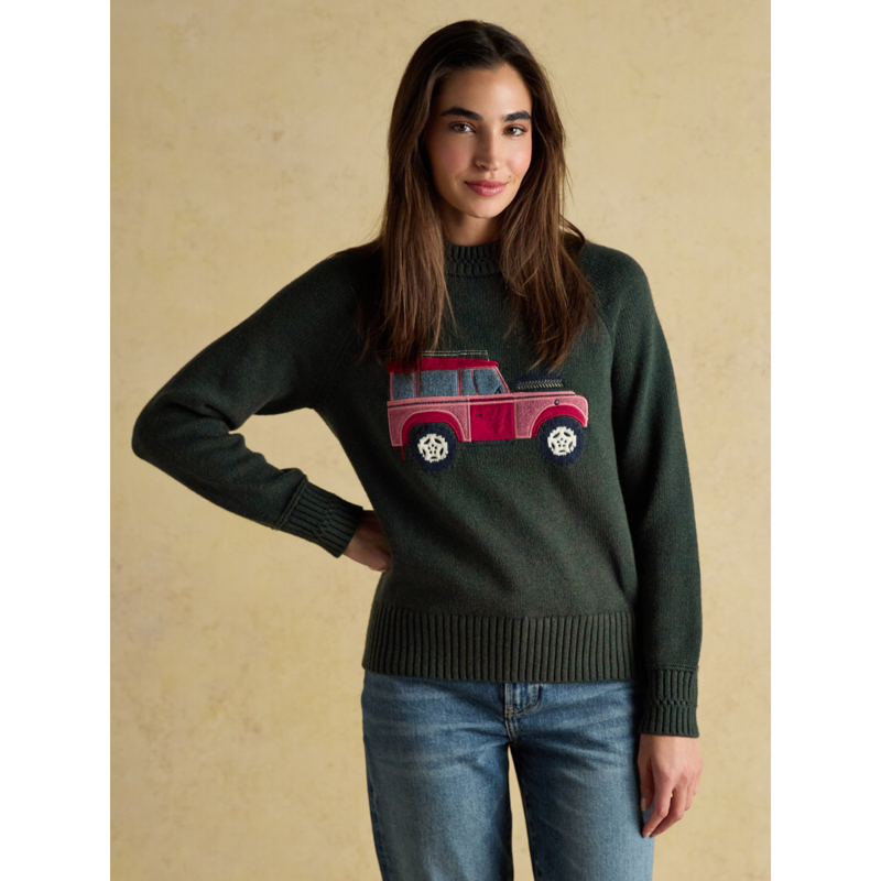Joules Ladies Rutland Intarsia 4x4 Cotton Rich Knitted Jumper - Green-1