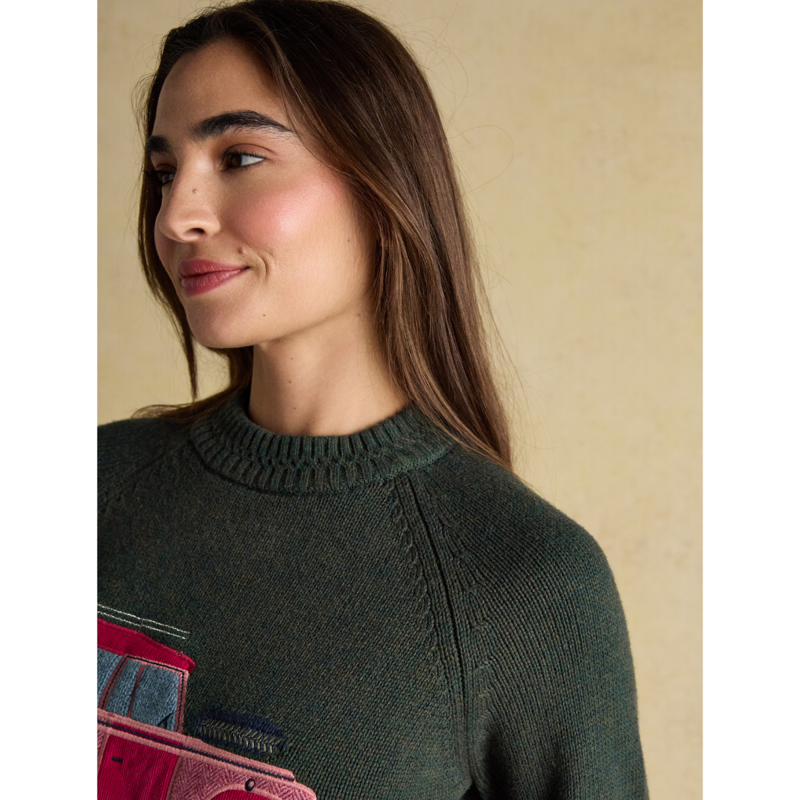 Joules Ladies Rutland Intarsia 4x4 Cotton Rich Knitted Jumper - Green-5