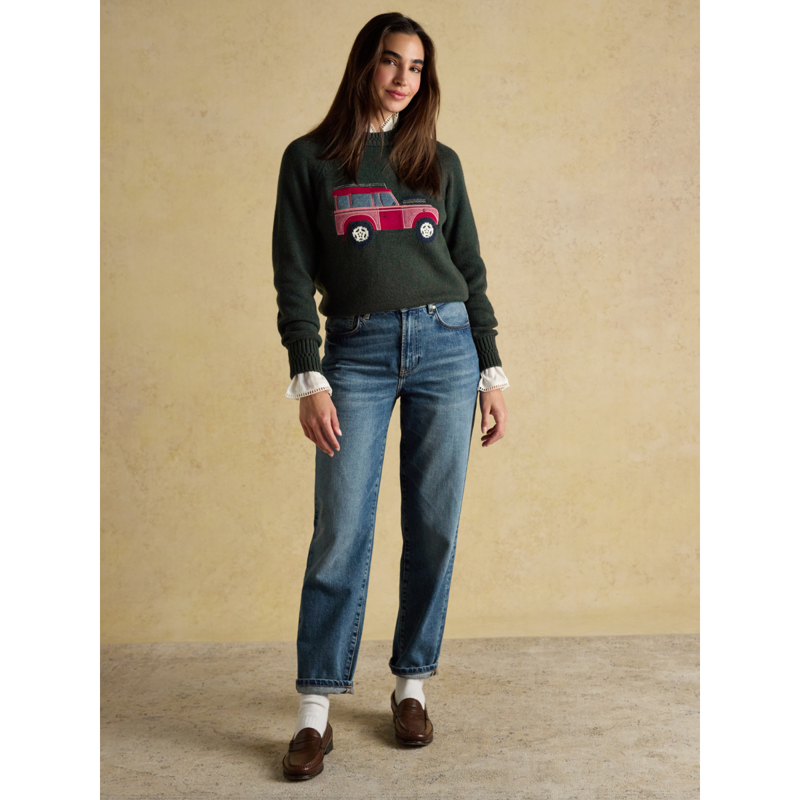 Joules Ladies Rutland Intarsia 4x4 Cotton Rich Knitted Jumper - Green-3