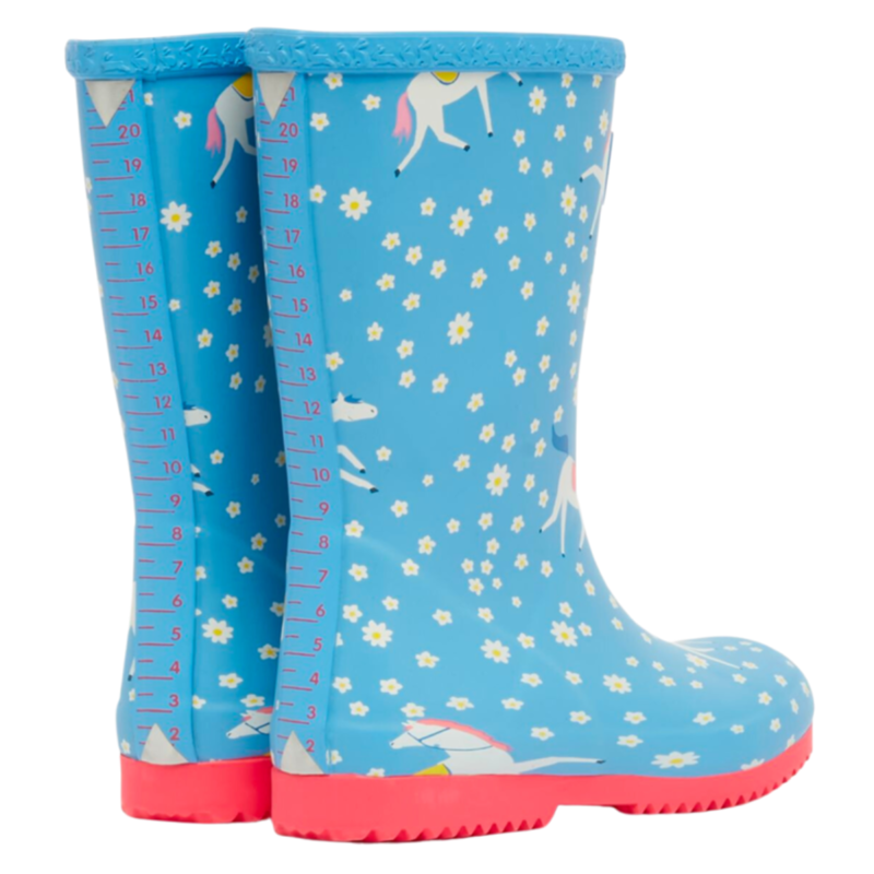 Joules Junior Roll Up Flexible Printed Wellies - Blue Horses-1