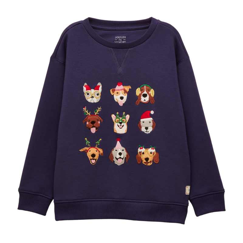 Joules Girls' Mackenzie Embroidered Artwork Sweatshirt - Navy Blue