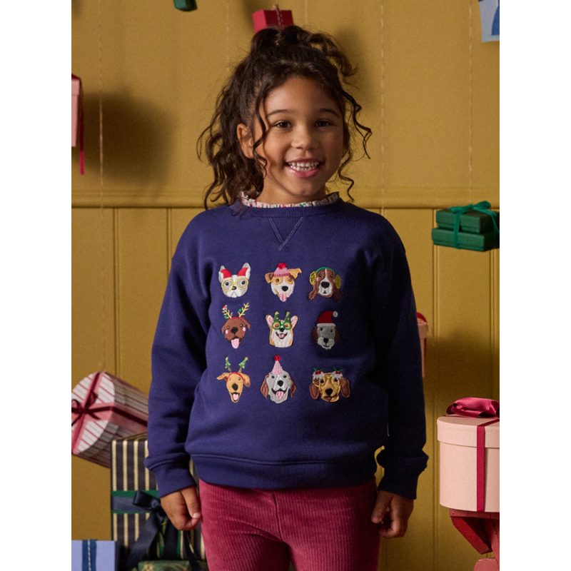 Joules Girls' Mackenzie Embroidered Artwork Sweatshirt - Navy Blue-4